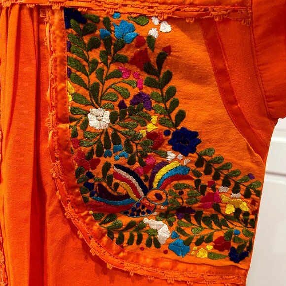 Mexican orange dress, Oaxaca dress, hand embroidery dress. - Picture 5 of 9